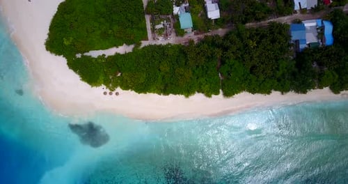 Daytime birds eye abstract view of a white sand paradise beach and aqua blue water background in col