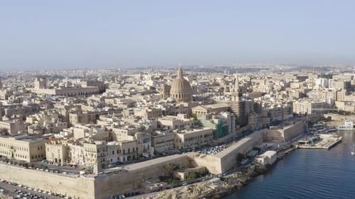 Historical harbor of Valletta city,Malta,on a sunny day,aerial scenery.