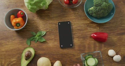 Overhead Food Still Life with Phone Swipe