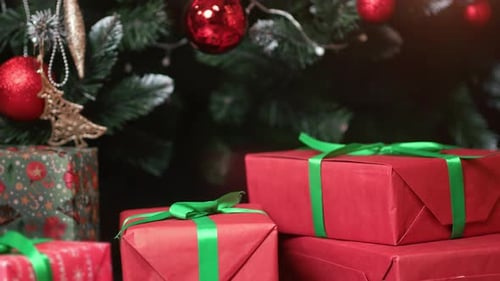 Gifts Placed Under Christmas Tree for Celebration