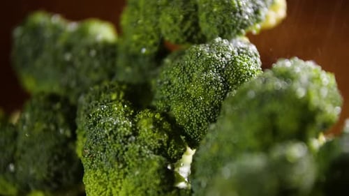 Broccoli With Drops of Water,Beautiful Macro Video, Raw Organic Food Vegetables, Organic Harvest in