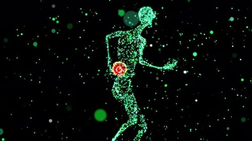 Digital Human Silhouette with Glowing Lower Back Pain