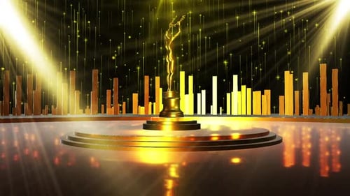 Elegant Golden Awards Stage with Animated Particles and Spotlights