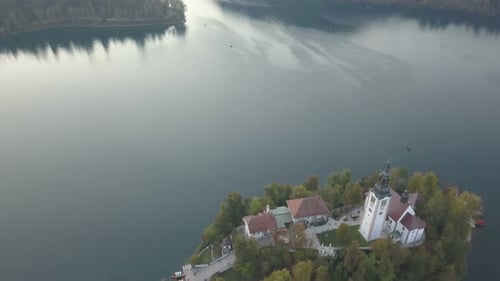 Aerial Video. Flight Over Lake Bled in Slovenia