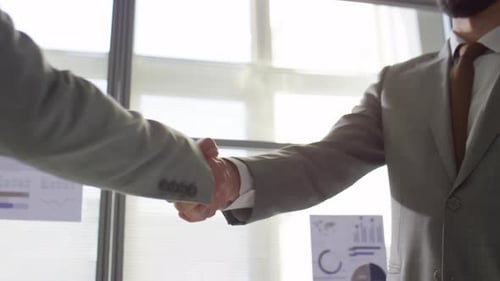 Businessmen Shake Hands in Bright Office