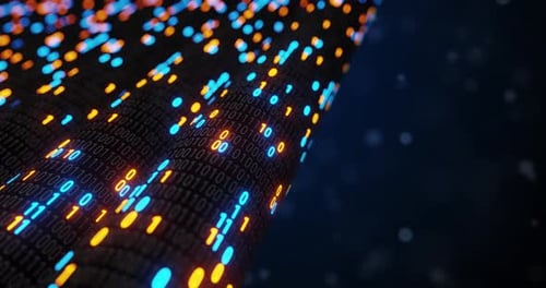 Futuristic Digital Binary Code Data Flow Over Wavy Surface