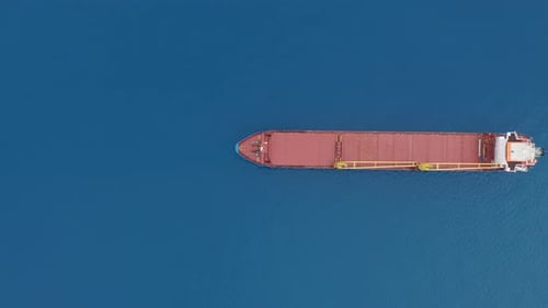 Aerial View. Cargo Ship at Sea.