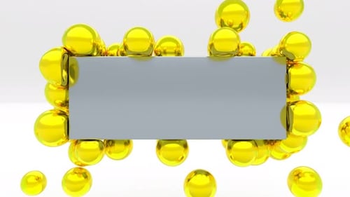 Gelbgoldene weiche Kugeln kollidieren mit einer Metallstange