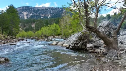 Mountain river high in the mountains aerial view 4 K