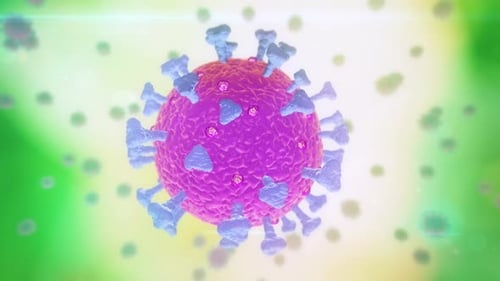 3D Animated Microscopic Virus Cell Rotating with Spikes