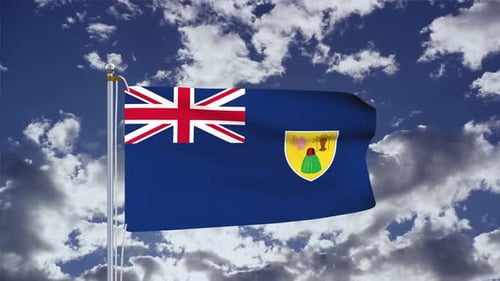 Turks and Caicos Islands Flag Waving Against a Dynamic Cloudy Sky