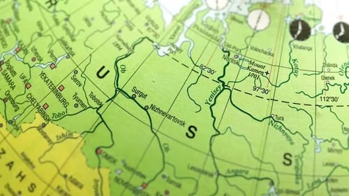 Russia On The Physico Political Globe Of The World.