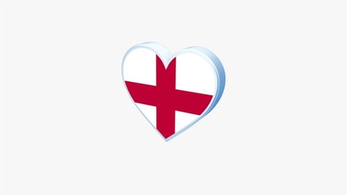 Animated 3D England Flag Heart Icon Rotation with Alpha Channel
