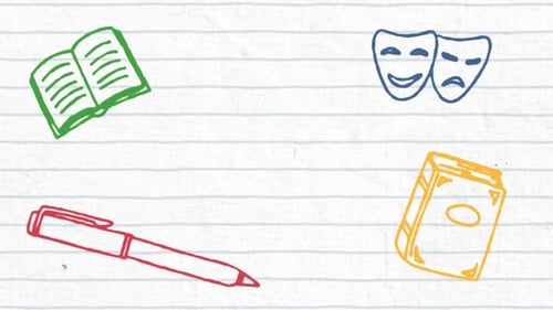 Animation of theater pictograms on a white striped background.