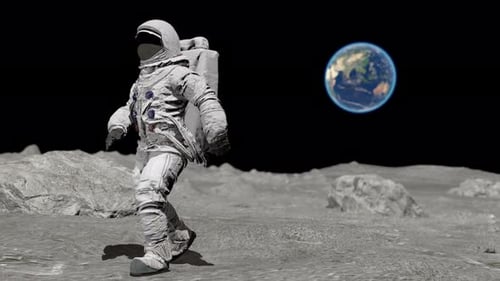 Astronaut Moonwalking on Lunar Surface with Earth View Animation