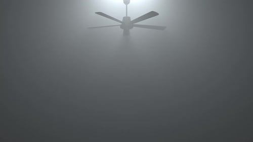 Monochromatic Looping Ceiling Fan in Empty Hazy Smoke Filled Space