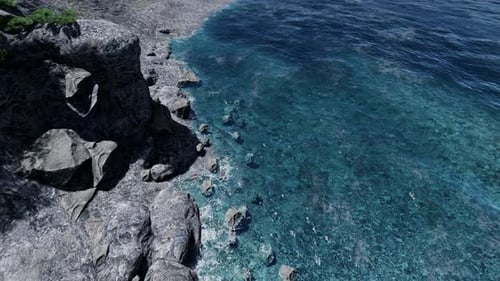 Flying Above Rocky Coast Ocean 4K