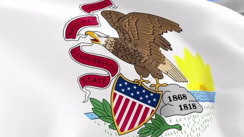 Realistic Waving Illinois State Flag with Official Seal Animation
