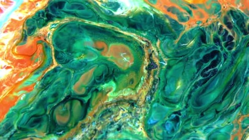 Abstract Paint Swirls in Green, Orange, and Yellow