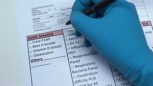SARS Test Tube and Medical Form Close Up