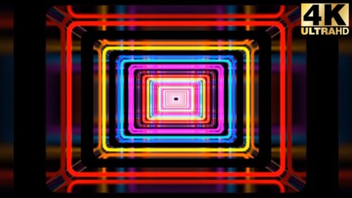 Colorido vuelo abstracto en un túnel futurista