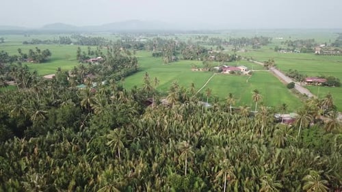Aerial fly over rural village area