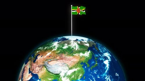 Dominica Flag Waving on Rotating Earth Globe Animation