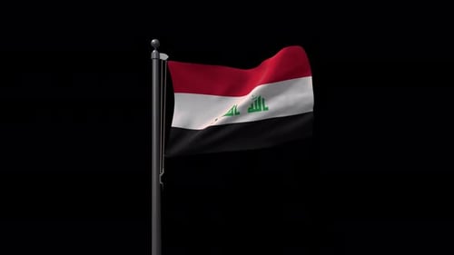 Realistic 3D Waving Flag of Iraq on Flagpole