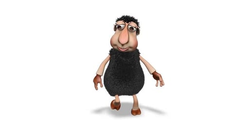 Happy Cartoon Black Sheep Character Dancing and Waving