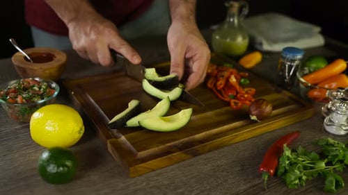Preparing Fresh Avocado on Cutting Board