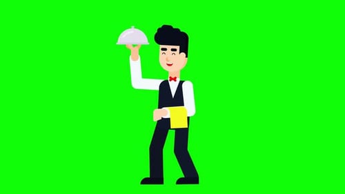 Un joven camarero que entrega deliciosos platos en un plato.