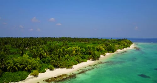 Wide birds eye abstract view of a white paradise beach and blue ocean background in best quality 4K