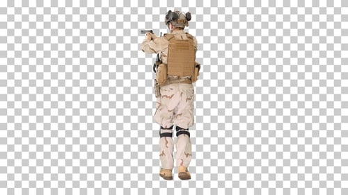 Ranger in full combat uniform walking, Alpha Channel
