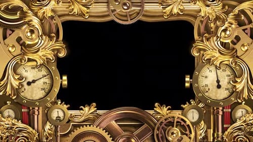 Animated Ornate Golden Steampunk Mechanical Frame