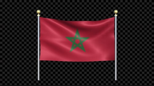 Moroccan Flag Waving on Pole with Alpha Channel