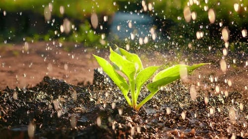 Watering the Hosta Plant Closeup