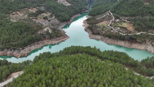 Mountain river high in the mountains Aerial View 4 K