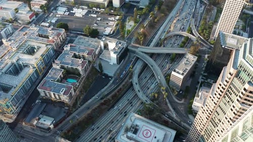 City famous traffic round road junction aerial top view.