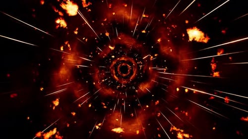 Burning Fire Mist Tunnel with Light Streak Background Loop 4K