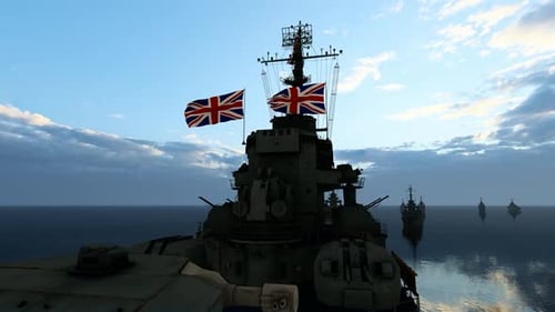 3D Animation of a British Naval Fleet Sailing on the Ocean