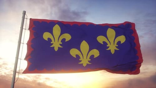 Fleur-de-lis Flag Waving Against Sunset Sky