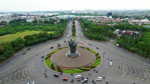 Vista aérea de las rotondas de la ciudad de Harapan Indah. Bekasi, Indonesia