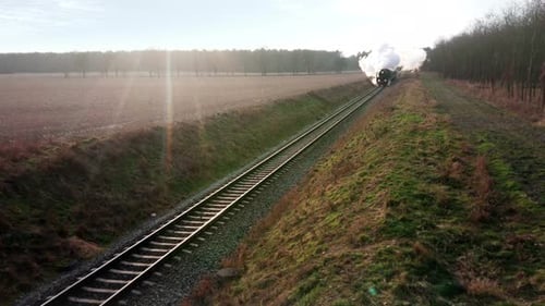 Old steam train on the railroad