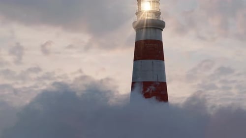 3D Animated Lighthouse with Rotating Beam and Moving Clouds