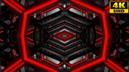 Dynamic Red Neon Geometric Kaleidoscope Tunnel Loop