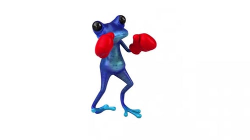 Lustiges 3D-Cartoon-Boxen mit blauem Frosch, inklusive Alpha-Kanal
