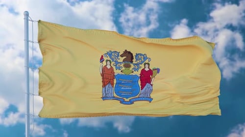 New Jersey State Flag Waving with Coat of Arms
