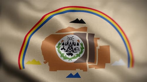 Waving Flag with Cultural Emblem and Nature Elements