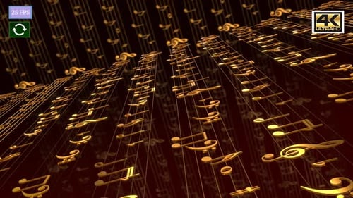 Golden Music Notes Flying Upwards Loop Animation Background