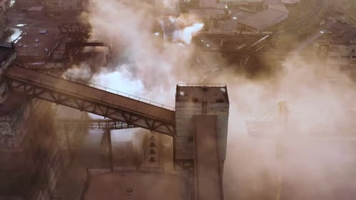 Aerial View Over Industrialized City with Air Atmosphere